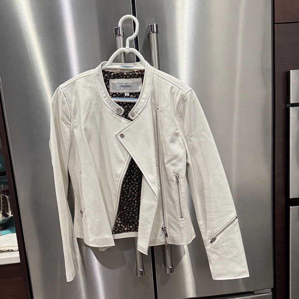 Mackage Cream Leather Jacket with Asymmetrical Zipper
